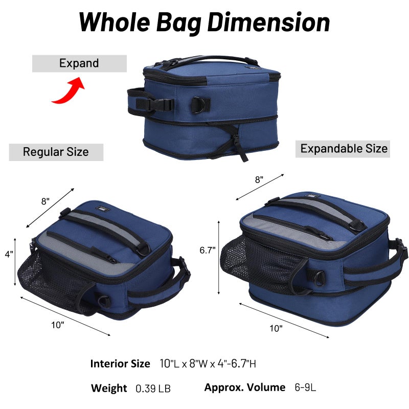 MIER Expandable Lunch Bag Insulated Lunch Box for Men to Work Travel Portable Lunchbox Bags with Shoulder Strap and Water Bottle Holder(Navy/Grey) - Image 3