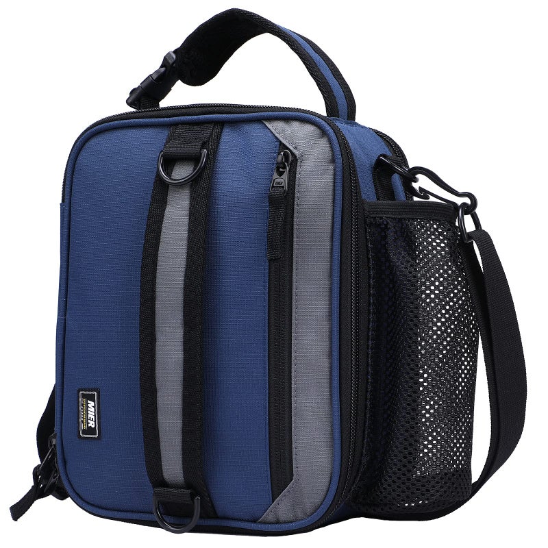 MIER Expandable Lunch Bag Insulated Lunch Box for Men to Work Travel Portable Lunchbox Bags with Shoulder Strap and Water Bottle Holder(Navy/Grey) - Image 1