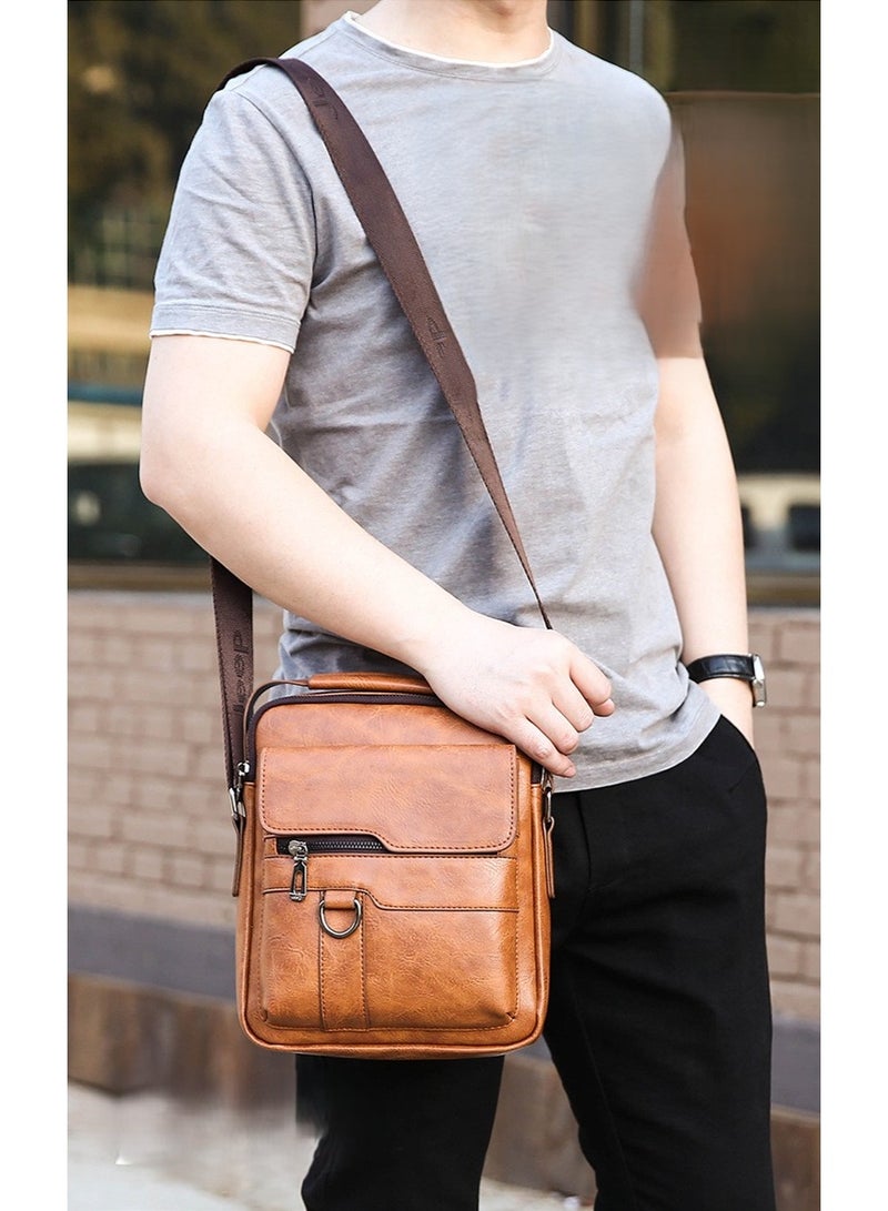 كيفية حقيبة كروس بودي للرجال بتصميم عتيق، وحزام قابل للتعديل، ومقاومة للتآكل ومقاومة للماء، مثالية للعمل والسفر والمكتب، لون بني. - Image 2
