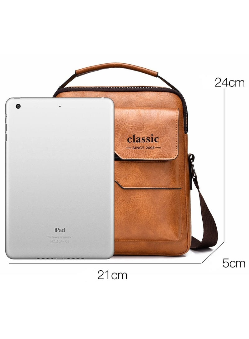 كيفية حقيبة كروس بودي للرجال بتصميم عتيق، وحزام قابل للتعديل، ومقاومة للتآكل ومقاومة للماء، مثالية للعمل والسفر والمكتب، لون بني. - Image 4