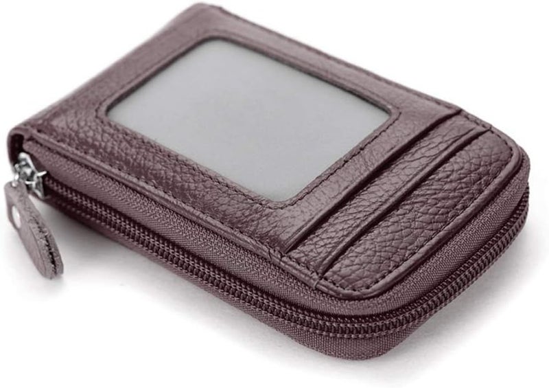 BAKUN Premium Leather Slim Zipper Business/Credit Card Wallet Case Holder with Clear Photo Slot, Security Travel Wallet (Brown) - Image 1