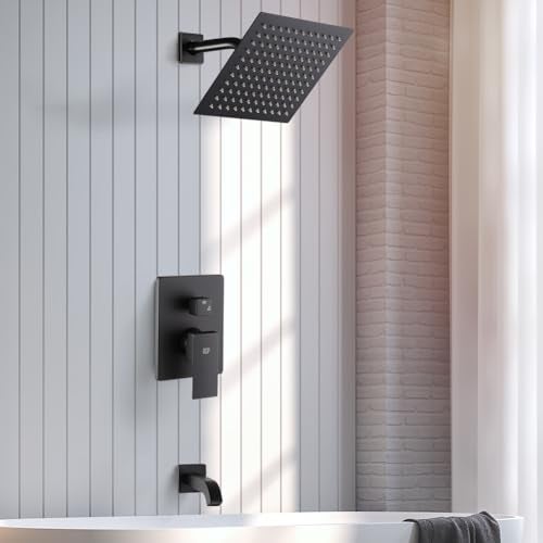 POP SANITARYWARE Black Tub and Shower Faucet Set Bathroom Luxury Rain Mixer 8 Inch Shower Head System with Tub Spout Single Handle Tub and Shower Trim Kit with Valve - Image 2