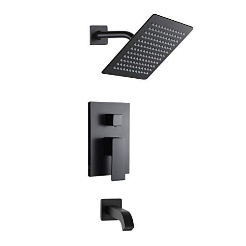 POP SANITARYWARE Black Tub and Shower Faucet Set Bathroom Luxury Rain Mixer 8 Inch Shower Head System with Tub Spout Single Handle Tub and Shower Trim Kit with Valve - Image 1