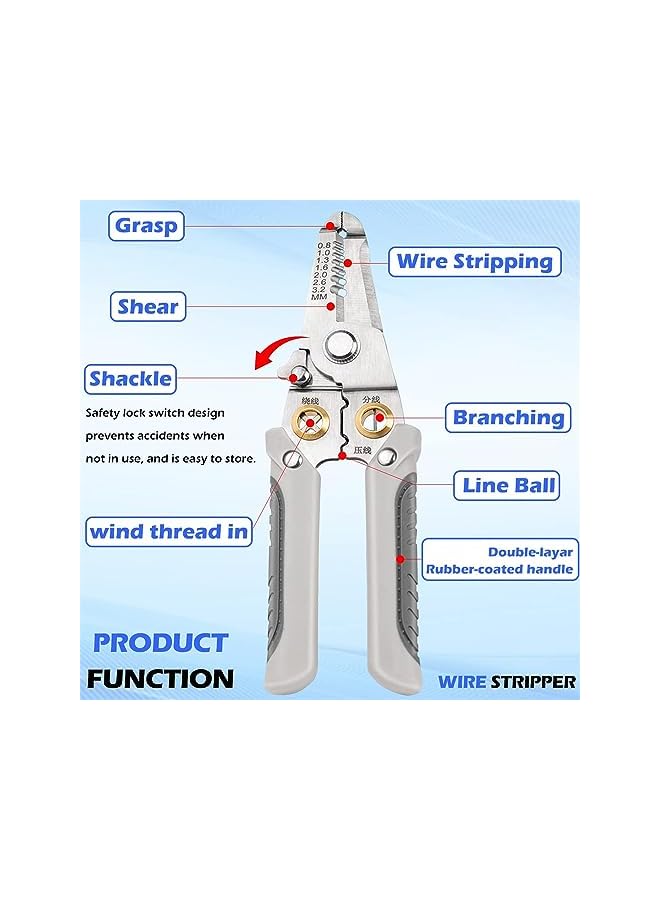 PROMASS promass Multifunction Wire Stripper, 6 in 1 Special Wire Stripper Tool for Electrician, Stainless Steel Wire Stripper, Multifunction Wire Pliers for Stripping Cutting Electric Cable Stripper Crimping  - Image 4
