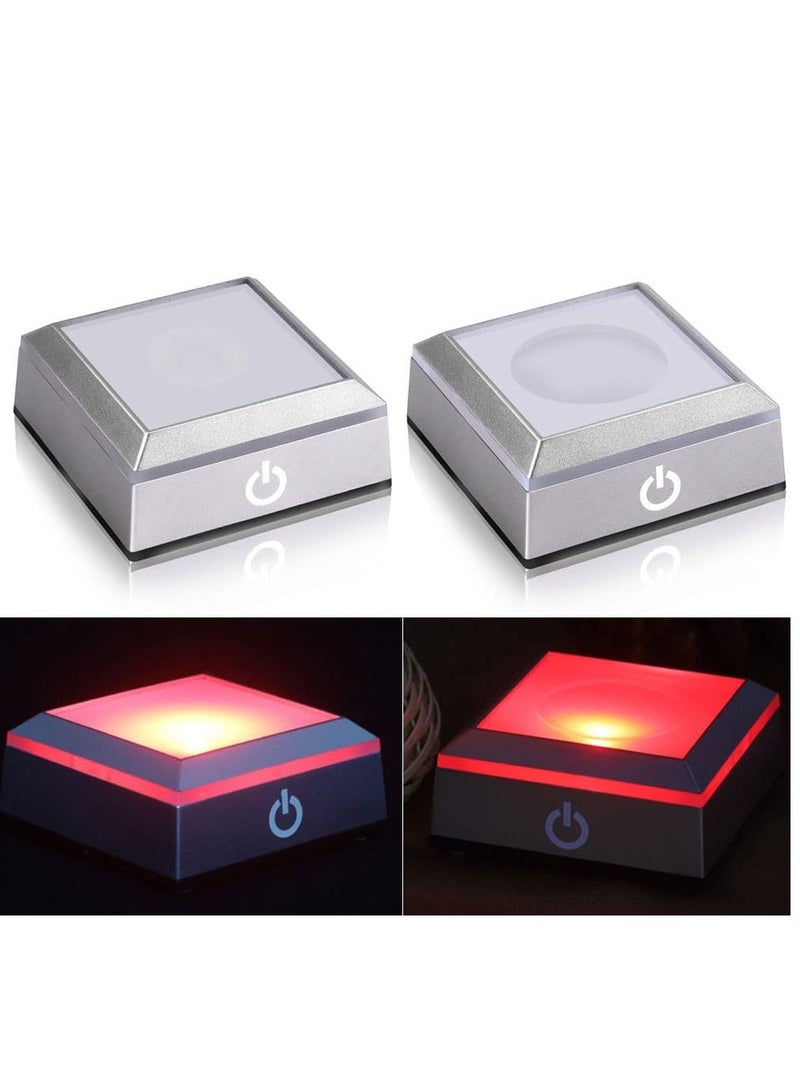 شو وو LED Light Base Show Stand Display Multicolor 6 Color Mode Pedestal for 3D Laser Crystal Glass Art with Sensitive Touch(Square) - Image 1