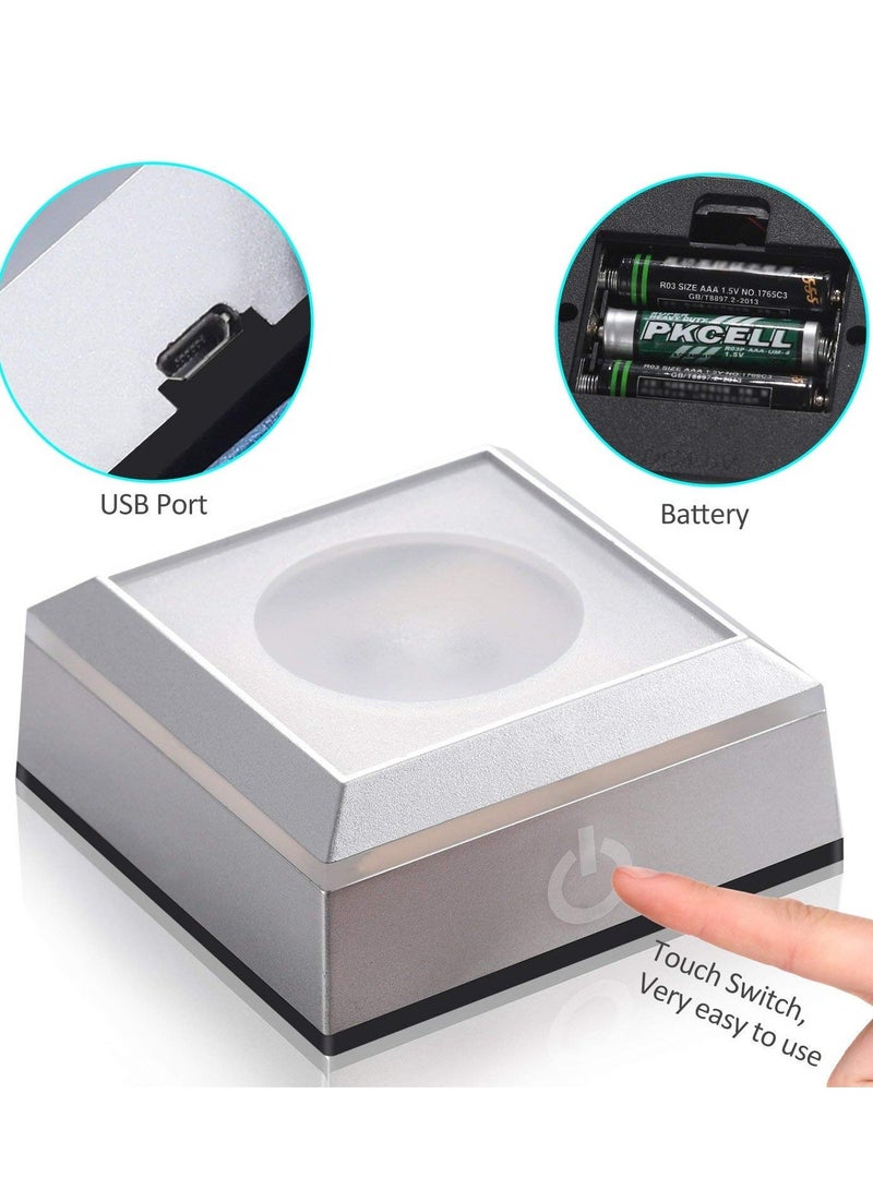شو وو LED Light Base Show Stand Display Multicolor 6 Color Mode Pedestal for 3D Laser Crystal Glass Art with Sensitive Touch(Square) - Image 2