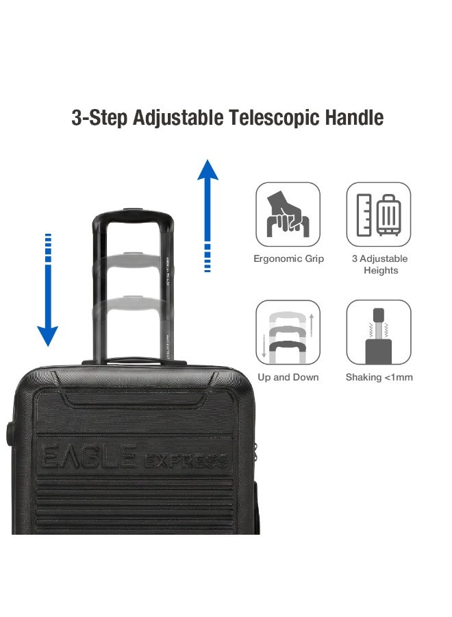 Eagle Express Defender 3 Piece Luggage Set 20/24/28 Inch Black, ABS Hard Shell Trolley Suitcase Set with Scratch Resistant Design, Check-In Travel Luggage with Silent Double Spinner Wheels, Anti-Theft Zipper, Soft Grip Handles and 2 Year Warrant - Image 4