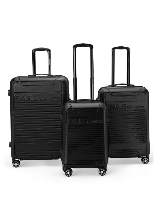 Eagle Express Defender 3 Piece Luggage Set 20/24/28 Inch Black, ABS Hard Shell Trolley Suitcase Set with Scratch Resistant Design, Check-In Travel Luggage with Silent Double Spinner Wheels, Anti-Theft Zipper, Soft Grip Handles and 2 Year Warrant - Image 1