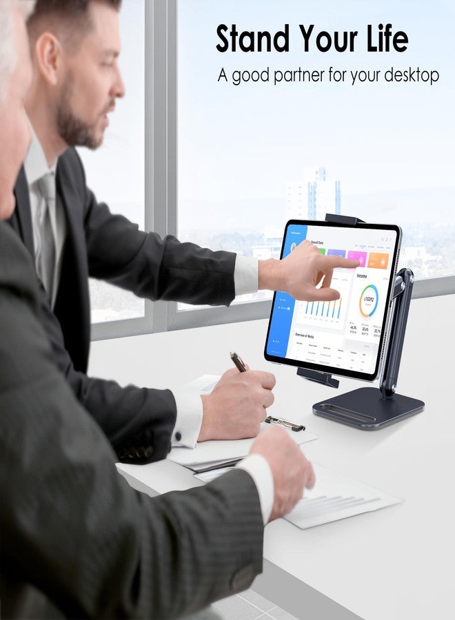 CreaDream Tablet Stand for iPad, Aluminum Tablet Holder with Heavy-Duty Base for Desk, Fully Adjustable Angle, Compatible with iPad Pro Air Mini, Galaxy Tab, Surface Pro, Kindle 4.7''-13", Black - Image 2