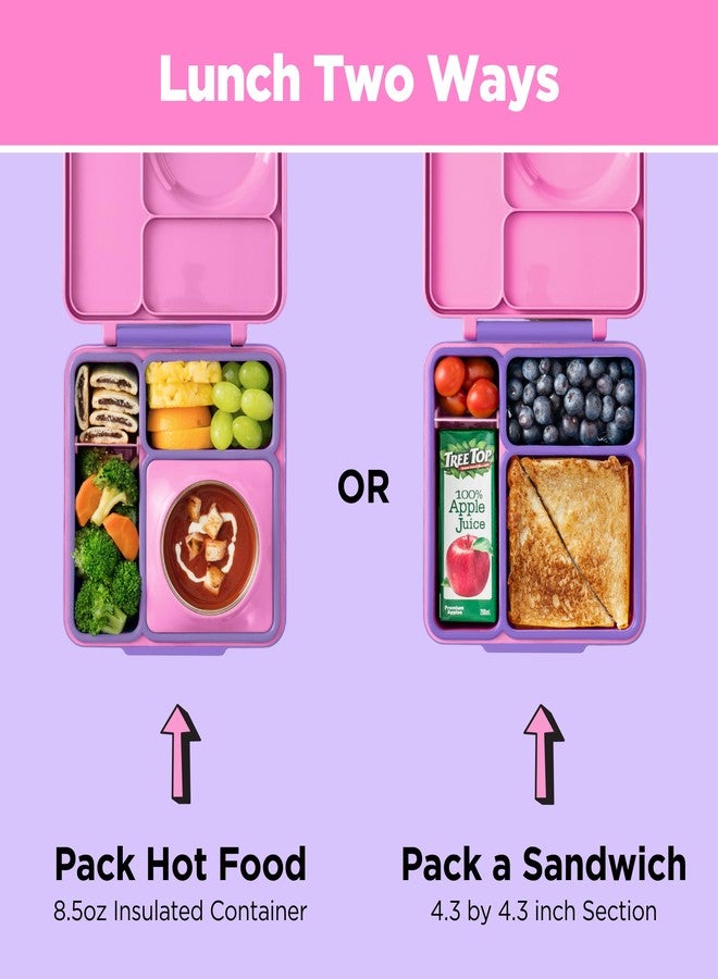 OmieBox Bento Box for Kids - Insulated Bento Lunch Box with Leak Proof Vacuum Insulated Food Jar - 3 Compartments, Two Temperature Zones (Unicorn Pink) - Image 3