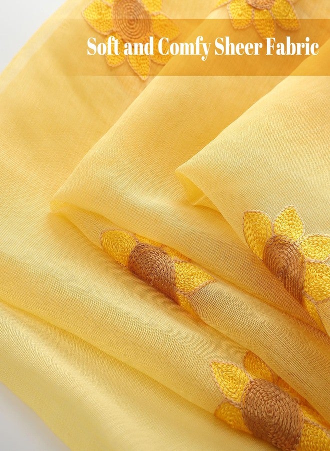 Tegeme 2 Panels Yellow Sunflower Sheer Curtains 84 Inches Long Embroidered Voile Curtains Decorative Coquettish Sheer Shades Faux Linen Semi Window Decor for Home Party Office - Image 4