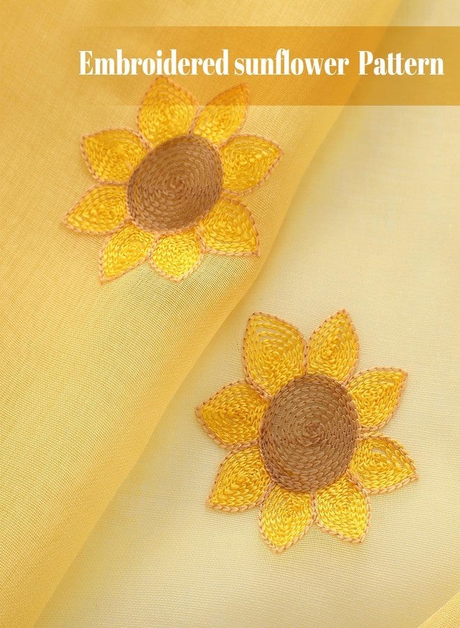 Tegeme 2 Panels Yellow Sunflower Sheer Curtains 84 Inches Long Embroidered Voile Curtains Decorative Coquettish Sheer Shades Faux Linen Semi Window Decor for Home Party Office - Image 3