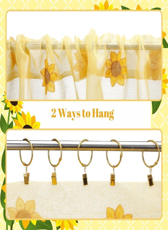 Tegeme 2 Panels Yellow Sunflower Sheer Curtains 84 Inches Long Embroidered Voile Curtains Decorative Coquettish Sheer Shades Faux Linen Semi Window Decor for Home Party Office - Image 5