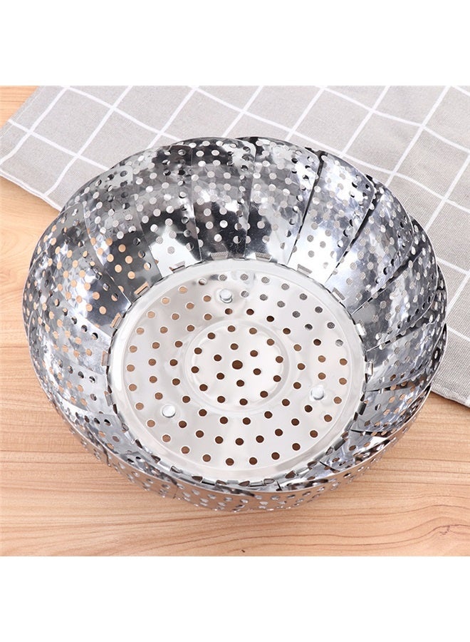 Vegetable Steamer Basket silver 26cm, Steamer Basket, Stainless Steel Vegetable Steamer Folding Steaming Basket for Veggie Fish Seafood Cooking Expandable to Fit Various Size Pot  - Image 4