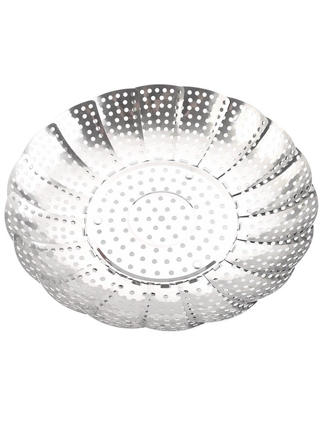 Vegetable Steamer Basket silver 26cm, Steamer Basket, Stainless Steel Vegetable Steamer Folding Steaming Basket for Veggie Fish Seafood Cooking Expandable to Fit Various Size Pot  - Image 1