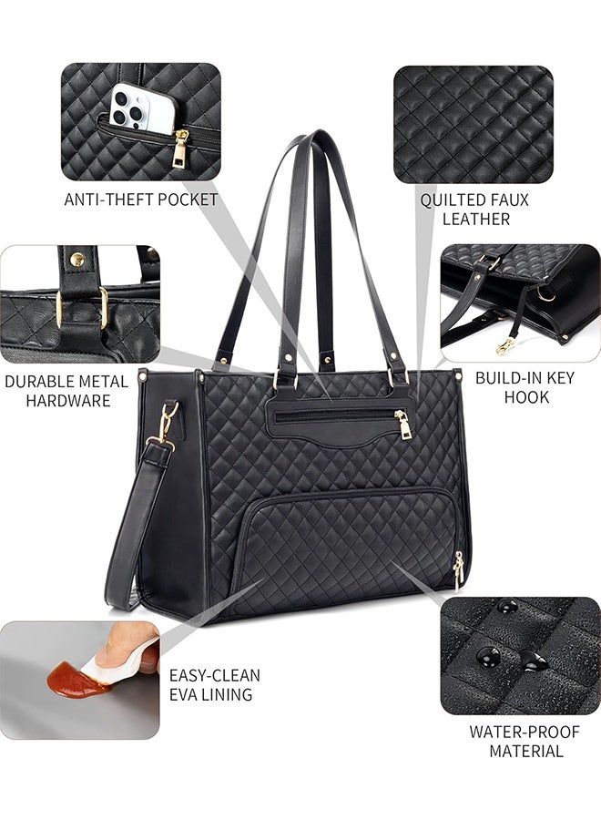 عام حقيبة حمل الغداء للنساء ، حقيبة عمل محمولة 15.6 بوصة مع مقصورة مربع الغداء المعزولة ومحفظة سعة كبيرة مربعة كمبيوتر حقيبة يد لمكتب عمل ممرضة المعلم السفر غير الرسمي - Image 4