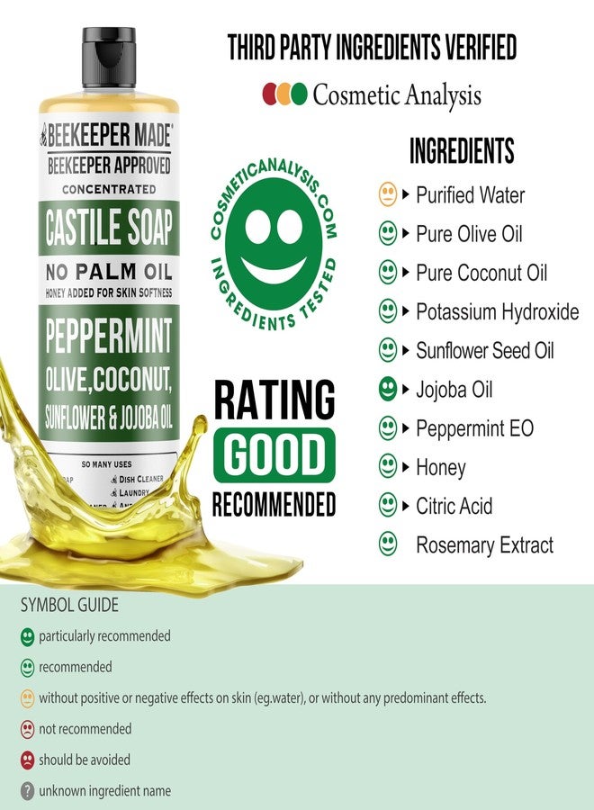 Beessential Beekeeper Made Natural Castile Soap, 32 fl oz | No Palm Oil, 8 Ingredients, Pure Olive, Coconut, & Sunflower Oils, GMO Free, For Sensitive Skin, Made in the USA (Peppermint) - Image 2