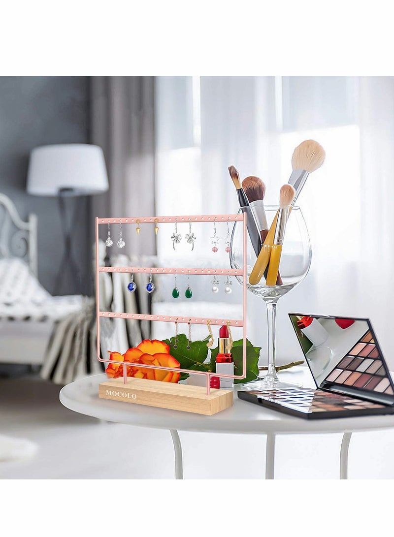 Excefore Earring Organiser, Jewelry Stand, Earring Display Stand with Wooden Tray/Dish for Earrings Necklace Bracelet Rings, Earring Holder for Hanging Earrings - Image 2