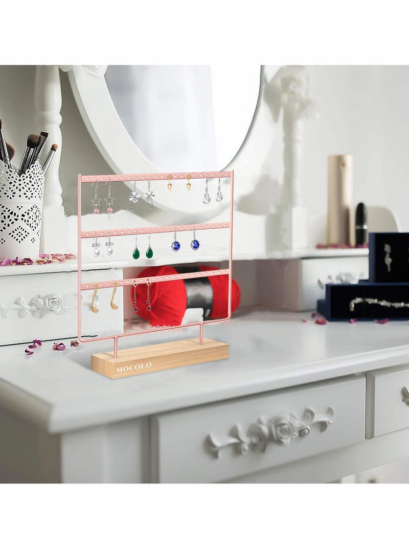 Excefore Earring Organiser, Jewelry Stand, Earring Display Stand with Wooden Tray/Dish for Earrings Necklace Bracelet Rings, Earring Holder for Hanging Earrings - Image 4