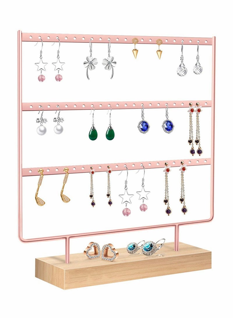 Excefore Earring Organiser, Jewelry Stand, Earring Display Stand with Wooden Tray/Dish for Earrings Necklace Bracelet Rings, Earring Holder for Hanging Earrings - Image 1