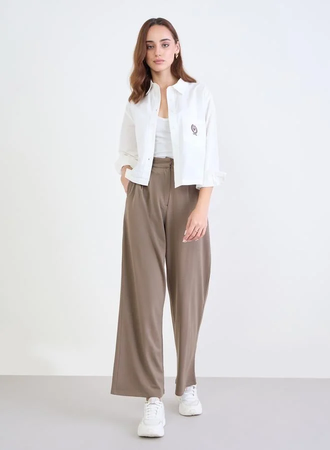 Styli Styli White Crop Boxy Shirt with Long Sleeves