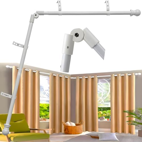 Wefaith Corner Window Curtain Rod, 1" Heavy Duty L-Shaped Curtain Rods, 36-136" Adjustable with 180° Connector, DIY Angled Curtains Rod for Bay Window, Corner Windows and Curved - White - Image 1