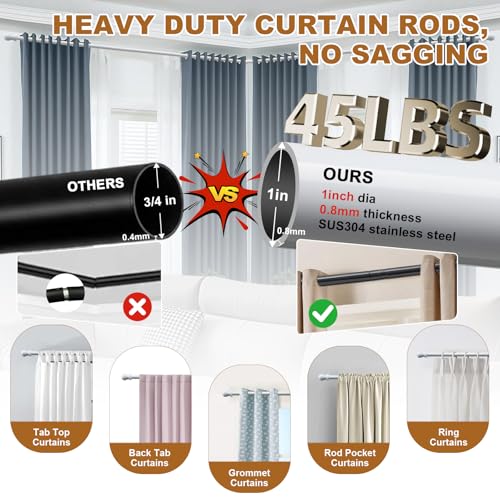 Wefaith Corner Window Curtain Rod, 1" Heavy Duty L-Shaped Curtain Rods, 36-136" Adjustable with 180° Connector, DIY Angled Curtains Rod for Bay Window, Corner Windows and Curved - White - Image 4