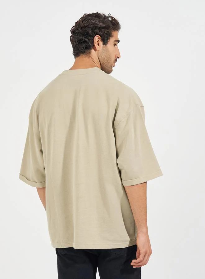 Styli Boxy Fit Terry T-Shirt with Turn-Up Sleeve