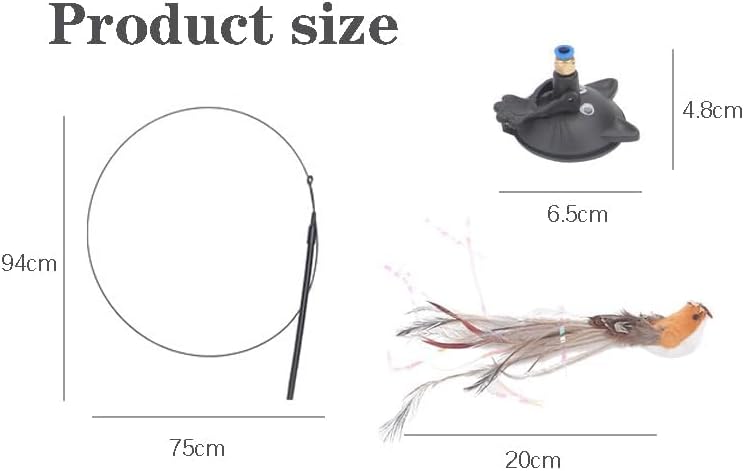 NeoStyle Cat Feather Toys,Cat Wand Toy with Powerful Suction Cup,Interactive Cat Toy Detachable Feather Replacements with Bell for Indoor Cats (Grey bird, Cat Teaser Toy with Suction Cup) - Image 2