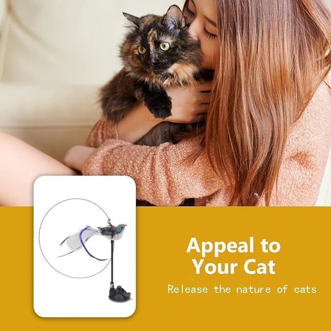NeoStyle Cat Feather Toys,Cat Wand Toy with Powerful Suction Cup,Interactive Cat Toy Detachable Feather Replacements with Bell for Indoor Cats (Grey bird, Cat Teaser Toy with Suction Cup) - Image 5