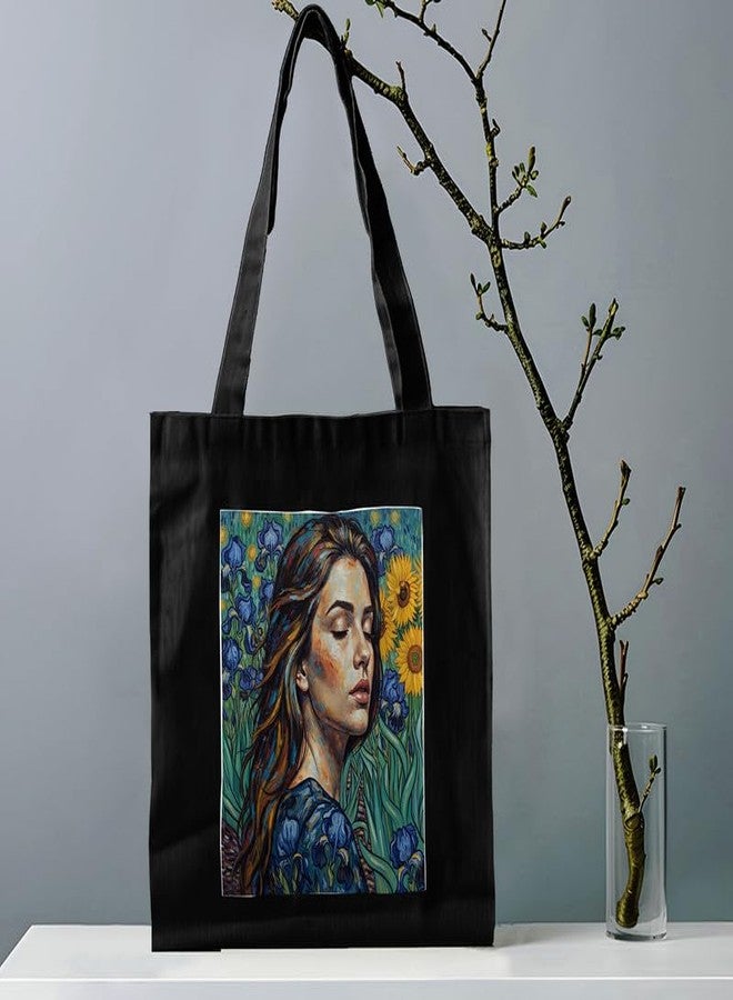PrintingZone Women's Van Gogh Printed Tote Bag for Women | Zipper & Pouch | Stylish Eco-Friendly Cotton Handbags, Canvas Tote Bags for College(BTB-117)(BTB-117) - Image 2
