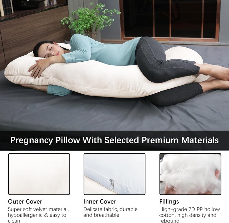 MOON PARK Pregnancy Pillows for Sleeping - U Shaped Full Body Maternity Pillow with Removable Cover - Support for Back, Legs, Belly, Hips - 57 Inch Pregnancy Pillow for Women - Ivory - Image 3