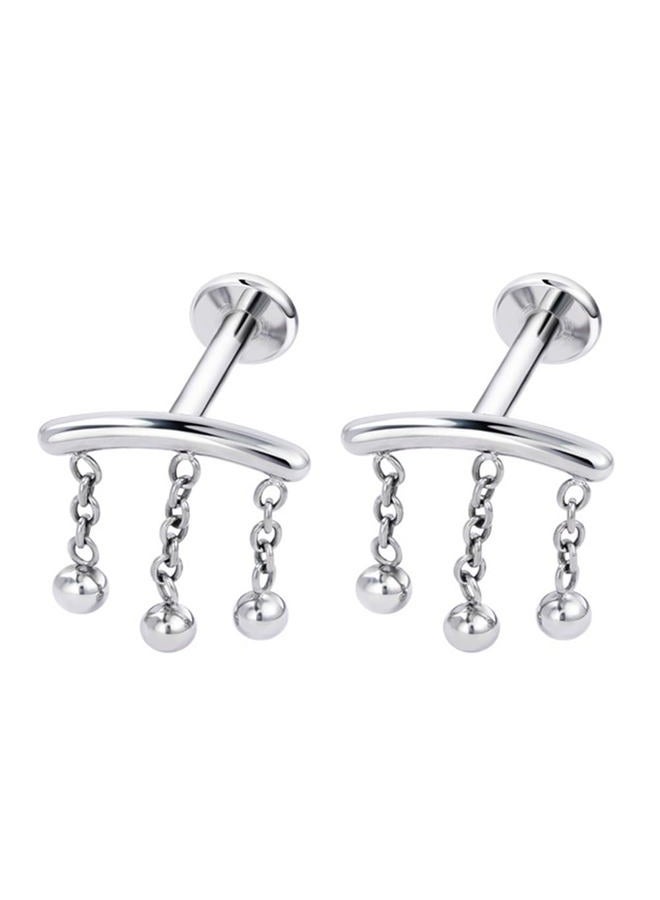 Niaspi 2Pcs 16G Chains Dangle Stainless Steel Lip Rings Cartilage Stud Earrings Dangling Tassel Conch Helix Tragus Studs Earrings Medusa Piercing Jewelry for Women (Silver) - Image 1