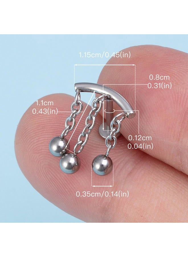 Niaspi 2Pcs 16G Chains Dangle Stainless Steel Lip Rings Cartilage Stud Earrings Dangling Tassel Conch Helix Tragus Studs Earrings Medusa Piercing Jewelry for Women (Silver) - Image 5