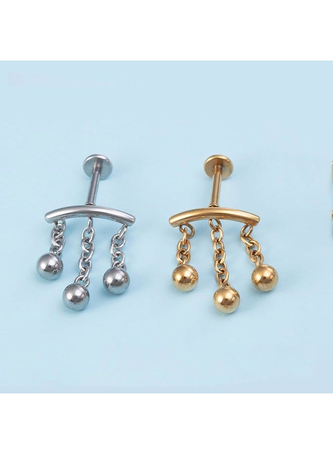 Niaspi 2Pcs 16G Chains Dangle Stainless Steel Lip Rings Cartilage Stud Earrings Dangling Tassel Conch Helix Tragus Studs Earrings Medusa Piercing Jewelry for Women (Silver) - Image 4