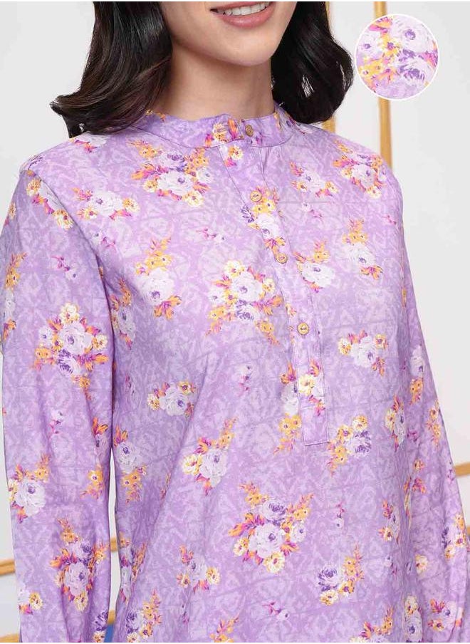 Vishudh - Floral Printed Band Collar Long Sleeves Tunic and Palazzo Pants Co-Ords by Styli - Image 1