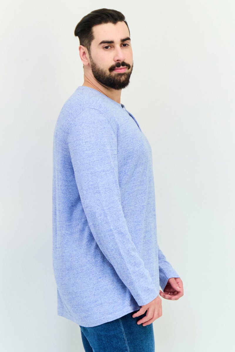 Celio Men Crew Neck Long Sleeves Heather T-shirt, Light Blue - Image 2