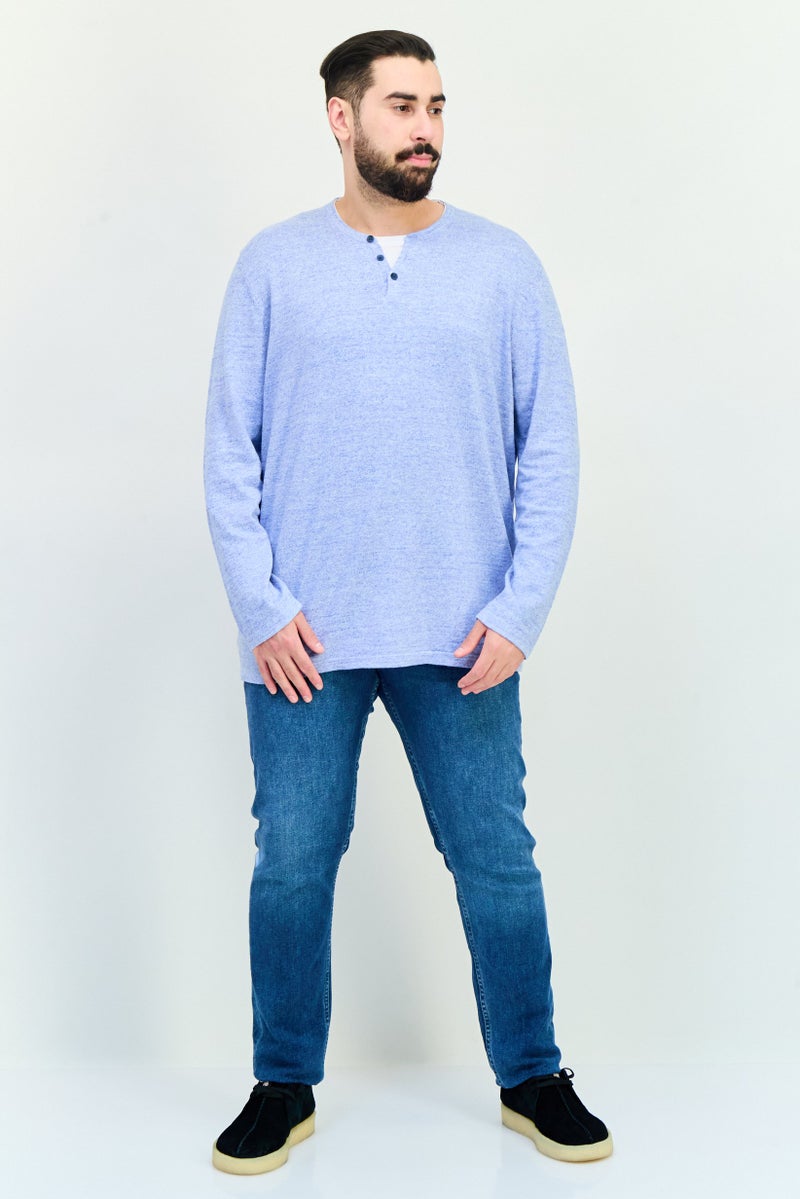 Celio Men Crew Neck Long Sleeves Heather T-shirt, Light Blue - Image 3