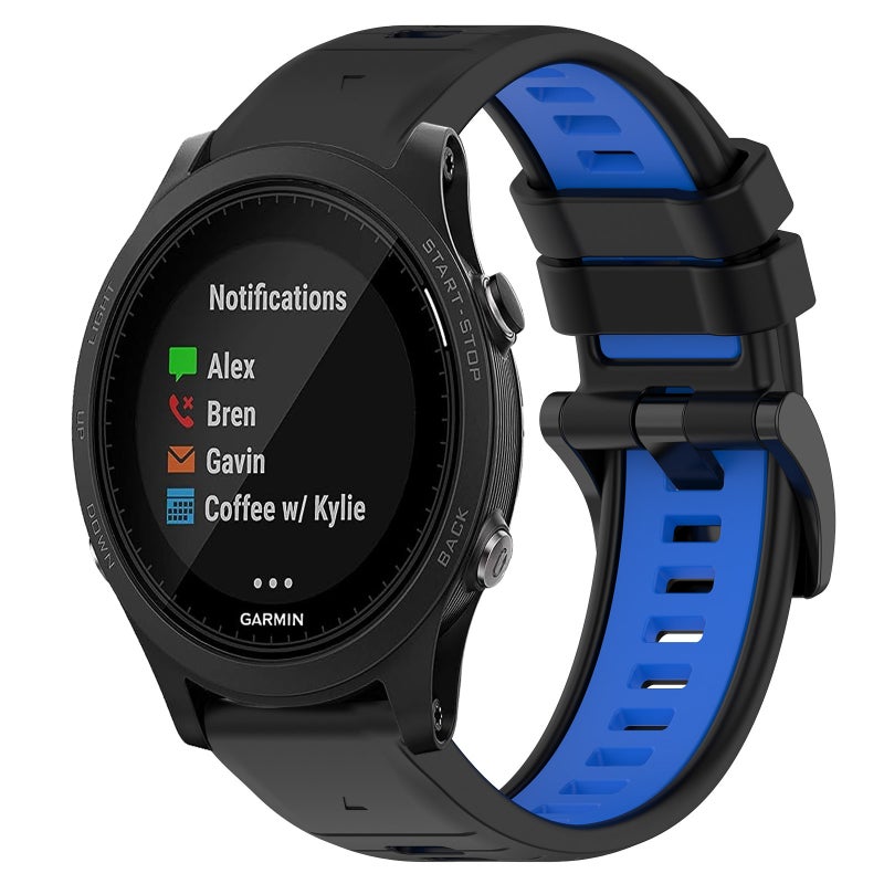 S-TOP For Garmin Forerunner 935 Sports Two-Color 22mm Silicone Watch Band(Black+Blue) - Image 1