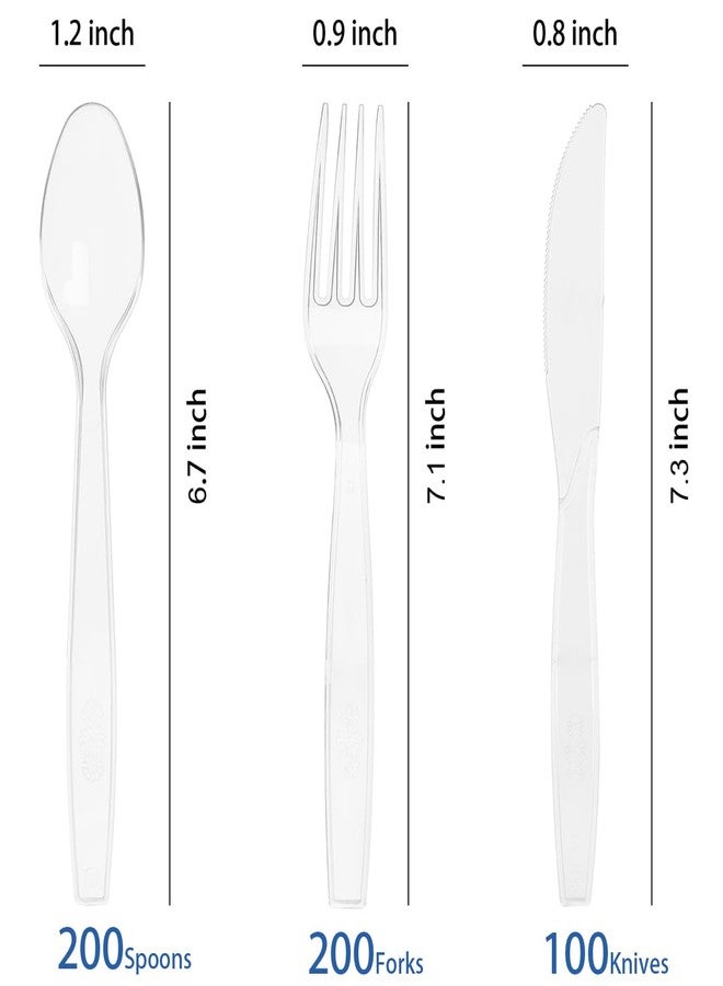 MOACOCK 500 Count Extra Heavy Duty Plastic Silverware, 200 Forks, 200 Spoons, 100 Knives, Disposable Plastic Cutlery Set for Parties, Picnics, Big Event, Daily Use - Image 2