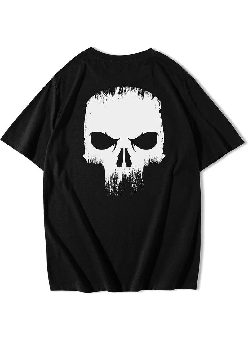 BRZ Collection Unisex Front and Back Printed Oversize Angry Skull T-Shirt