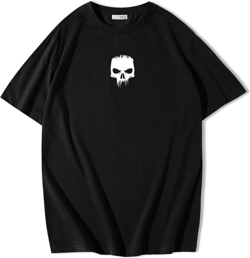 بي ار زد كولكشن Unisex Front and Back Printed Oversize Angry Skull T-Shirt