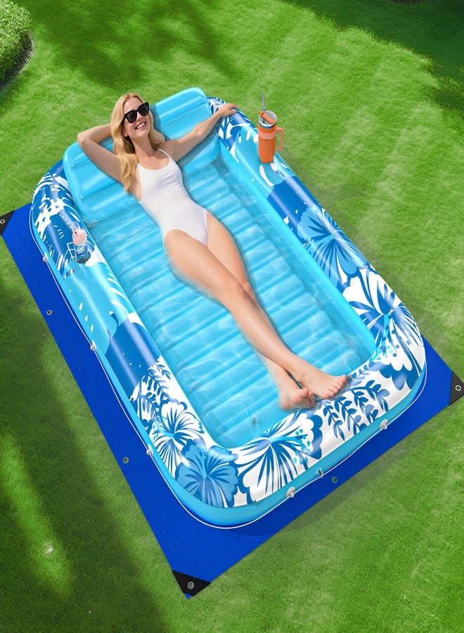 POOLACC Inflatable Tanning Pool Lounger Float with Protection Mat, 70" x 46" Pool Floats Adult with Pillow, 6 in 1 Suntan Tub Raft Floatie, Sunbathing Water Bed Lounge Blow Up Kids Ball Pit Party Gifts-Blue - Image 1