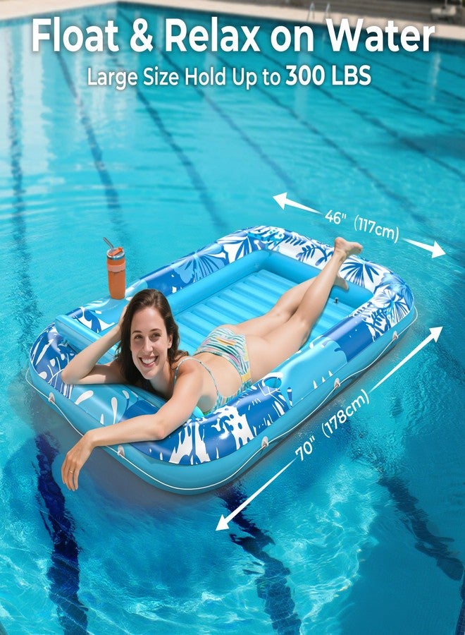 POOLACC Inflatable Tanning Pool Lounger Float with Protection Mat, 70" x 46" Pool Floats Adult with Pillow, 6 in 1 Suntan Tub Raft Floatie, Sunbathing Water Bed Lounge Blow Up Kids Ball Pit Party Gifts-Blue - Image 3
