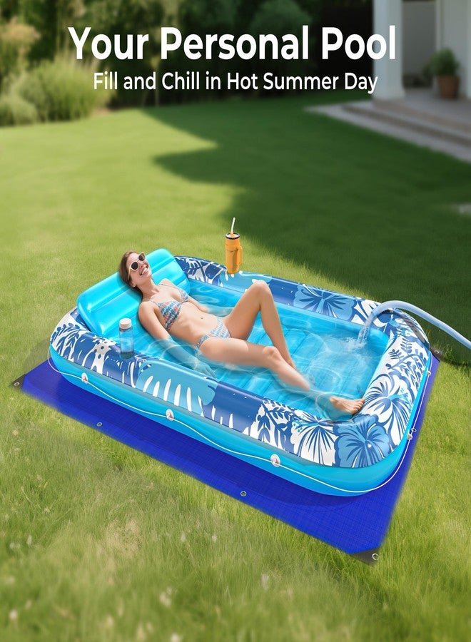 POOLACC Inflatable Tanning Pool Lounger Float with Protection Mat, 70" x 46" Pool Floats Adult with Pillow, 6 in 1 Suntan Tub Raft Floatie, Sunbathing Water Bed Lounge Blow Up Kids Ball Pit Party Gifts-Blue - Image 4