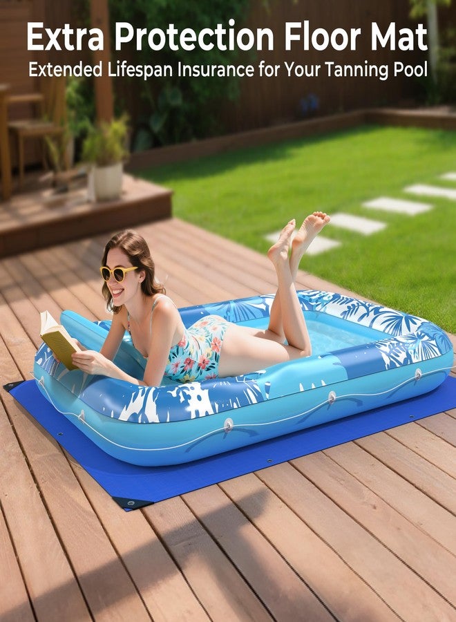 POOLACC Inflatable Tanning Pool Lounger Float with Protection Mat, 70" x 46" Pool Floats Adult with Pillow, 6 in 1 Suntan Tub Raft Floatie, Sunbathing Water Bed Lounge Blow Up Kids Ball Pit Party Gifts-Blue - Image 2