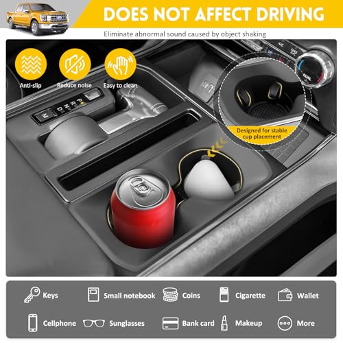 JTYZSM حامل أكواب JTYZSM لسيارة فورد F150 من 2021-2025 إدخال حامل أكواب سيليكوني بطانة حامل أكواب لسيارة F-150 2021 2022 2023 2024 2025 ملحقات داخلية للسيارة باللون الأسود (مقعد دلو فقط) - Image 5