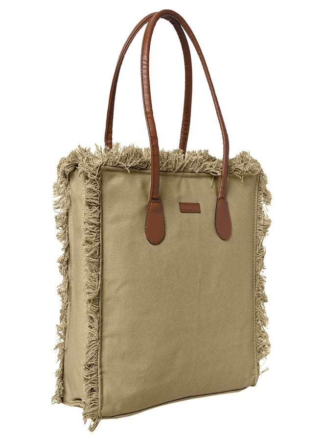 ENSAC Premium Cotton Tote Bag for Women, Stylish Handbag for women with Zip Closure | Fit for Office Bag, College, Travel Use | Handcrafted in India (Cutwork-tote-big) (MHD-GREEN) - Image 1