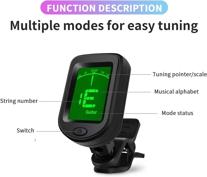 Flare م tuner رقمي دوار بزاوية 360° مع 5 ريش | م tuner مثبت للغيتار الصوتي والكهربائي، الباس، الكمان واليوكليلي | شاشة ساطعة، معايرة تلقائية، مشبك خالي من الخدوش - Image 2