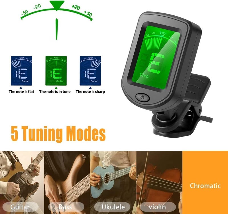 Flare م tuner رقمي دوار بزاوية 360° مع 5 ريش | م tuner مثبت للغيتار الصوتي والكهربائي، الباس، الكمان واليوكليلي | شاشة ساطعة، معايرة تلقائية، مشبك خالي من الخدوش - Image 4